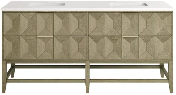 Misha Modern Classic White Zeus Quartz Oak Wood Double Vanity Sink - 72"