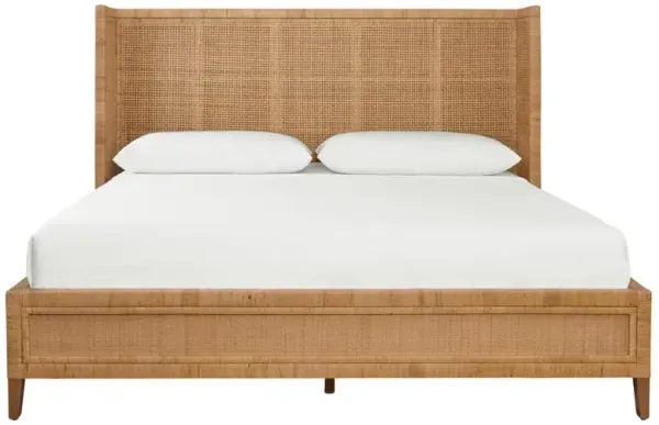 Worlds Away Dolly Coastal Beach Natural Rattan Wingback Bed - King