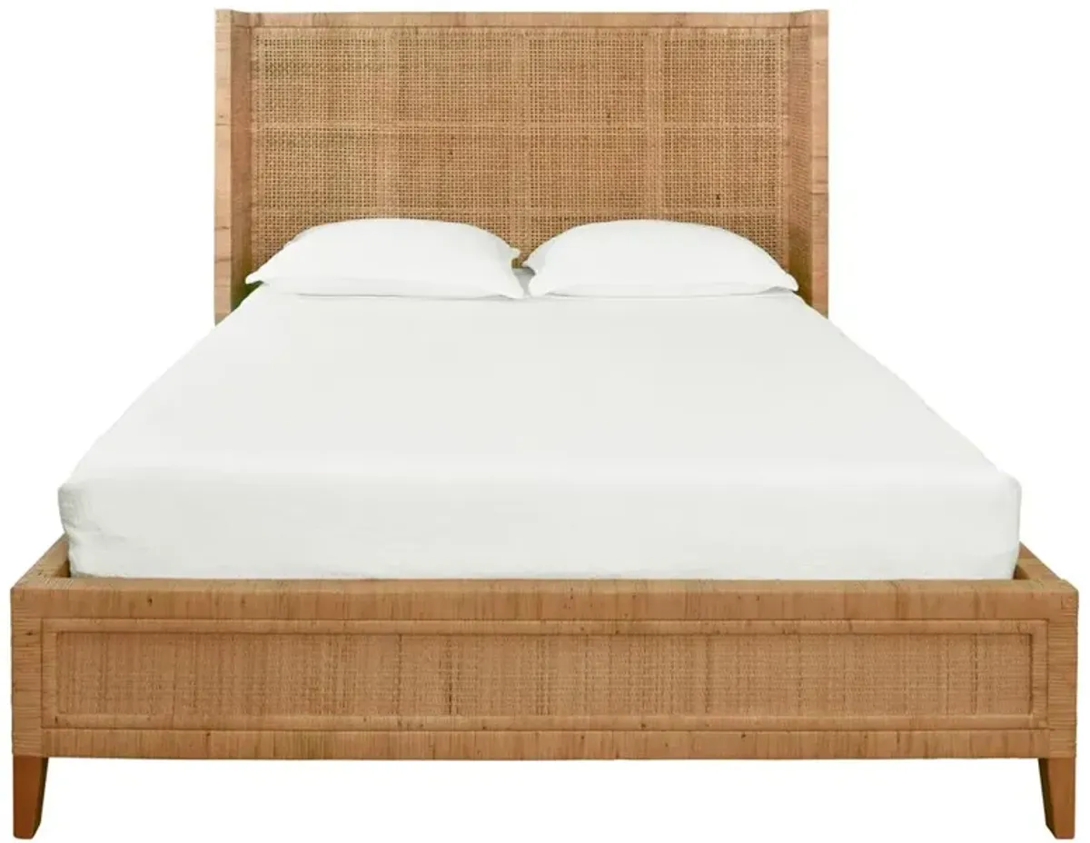 Worlds Away Dolly Coastal Beach Natural Rattan Wingback Bed - Queen