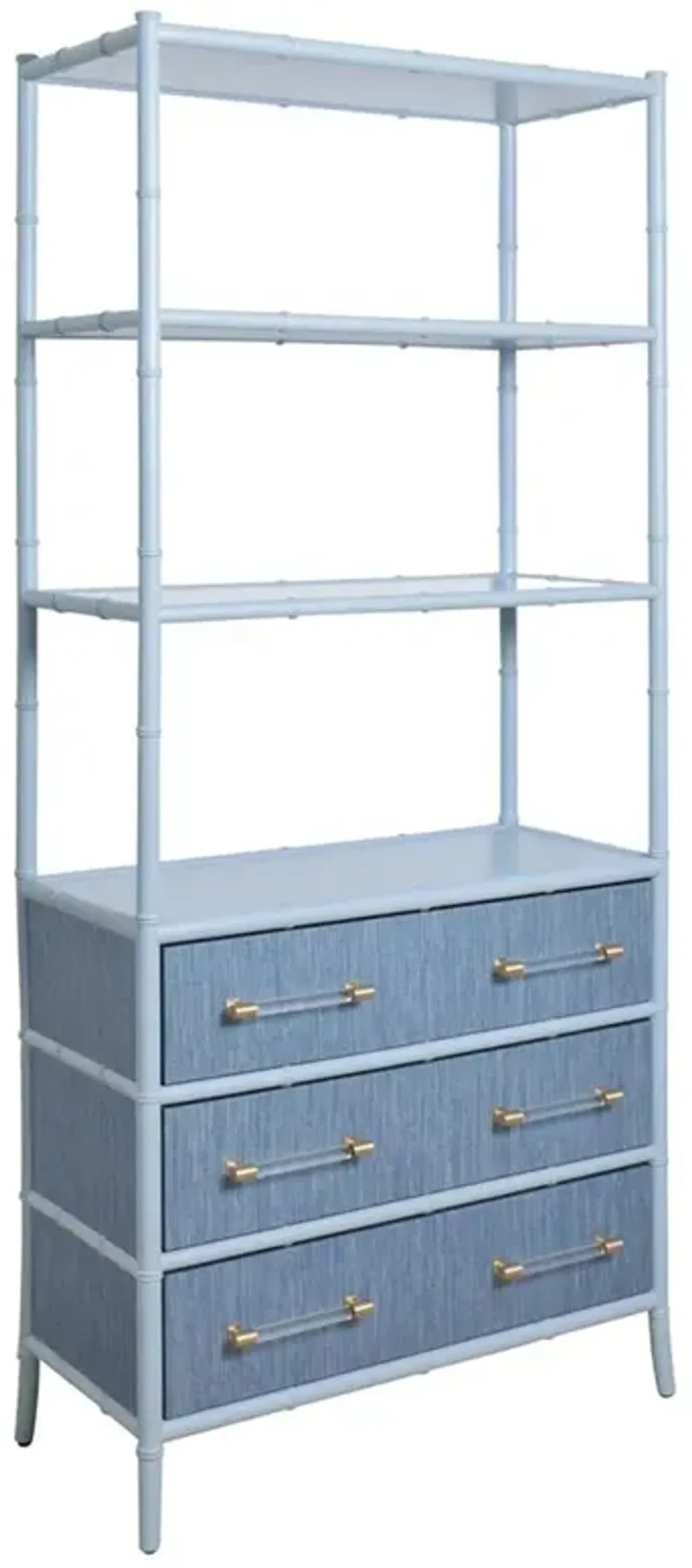 Worlds Away Flynn Modern Classic Light Blue Bamboo Grasscloth Etagere
