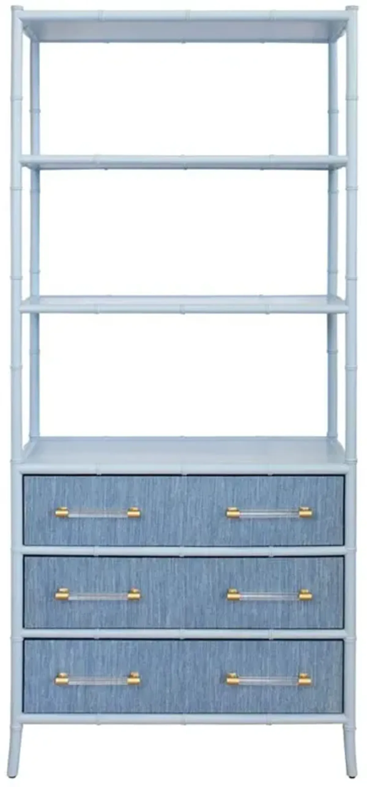 Worlds Away Flynn Modern Classic Light Blue Bamboo Grasscloth Etagere