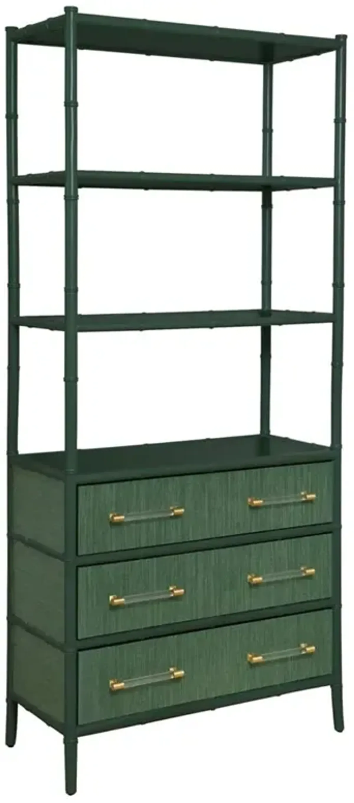 Worlds Away Flynn Modern Classic Green Bamboo Grasscloth Etagere