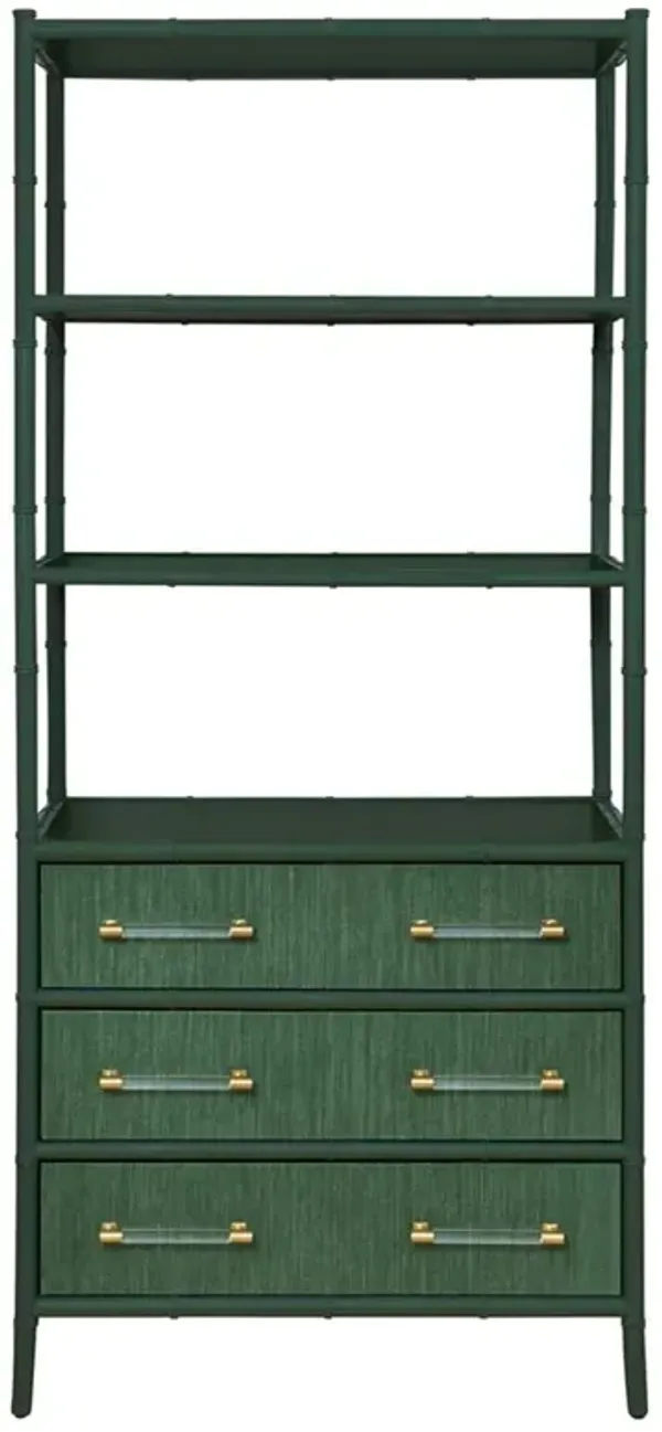 Worlds Away Flynn Modern Classic Green Bamboo Grasscloth Etagere