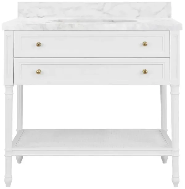 Worlds Away Martha French Country White Marble White Wood Vanity Sink - 37"