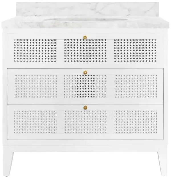 Worlds Away Wynn Coastal Beach White Marble White Oak Wood Vanity Sink - 37"