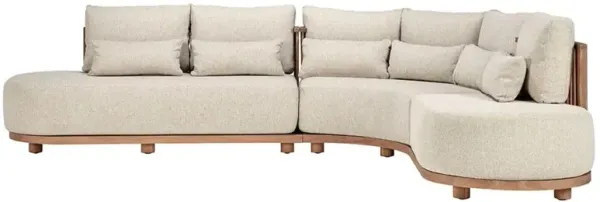 Fiona Modern Off White Upholstered Teak Wood Curved Outdoor Sectional - 134"