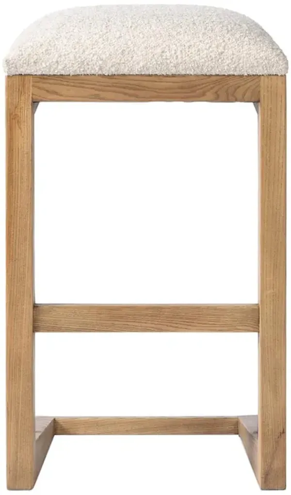 Fiorell Modern Off White Performance Natural Oak Wood Backless Bar Stool