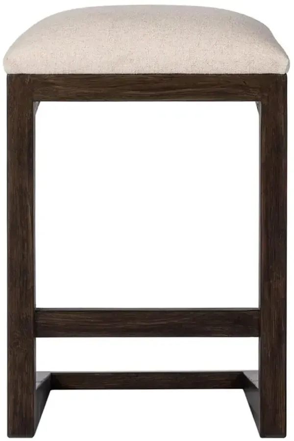 Fiorell Modern Off White Performance Brown Oak Wood Backless Counter Stool