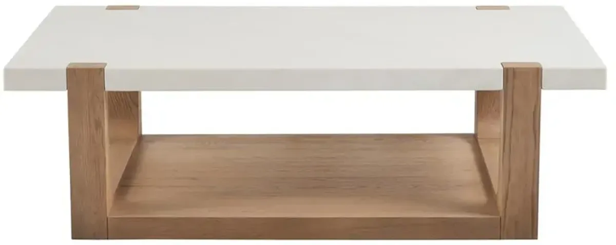 Beatrix Modern Classic White Quartz Natural Oak Coffee Table