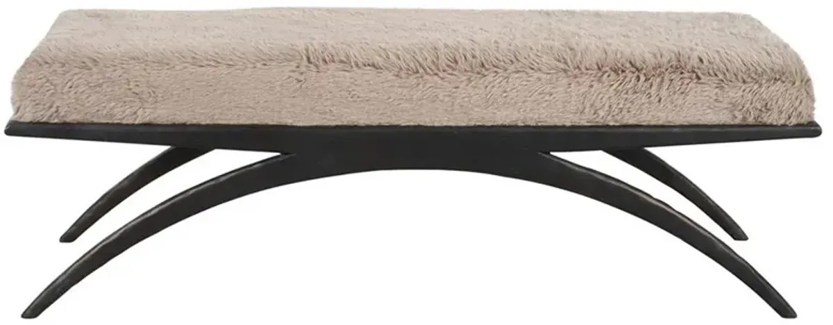 Aurora Modern Classic Brown Fur Bronze Metal Bedroom Bench
