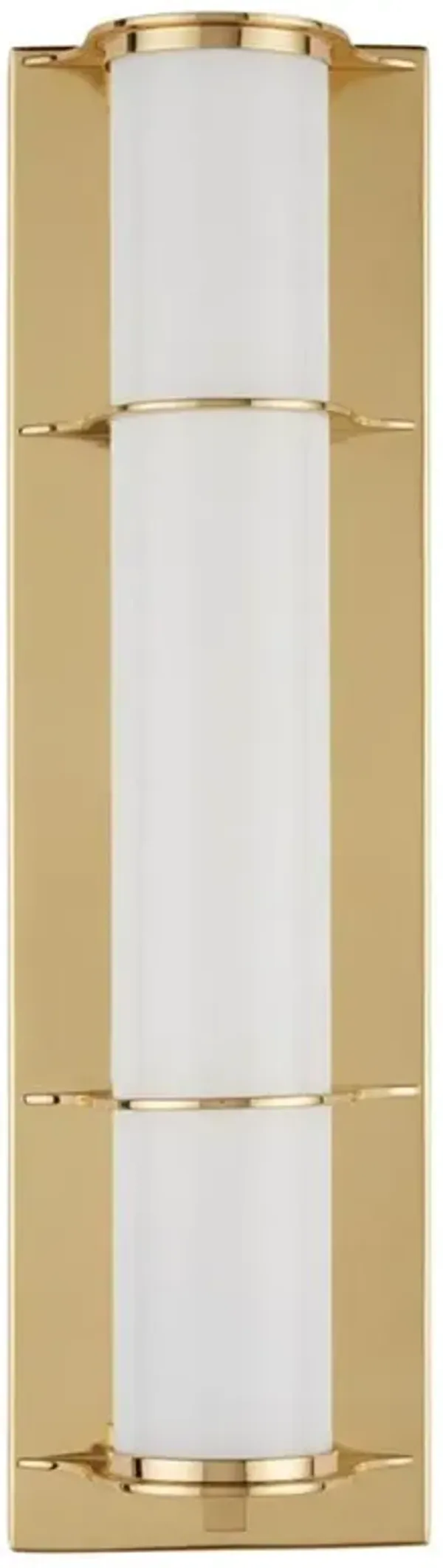 Dominic Modern White Glass Polished Brass Bath Wall Sconce