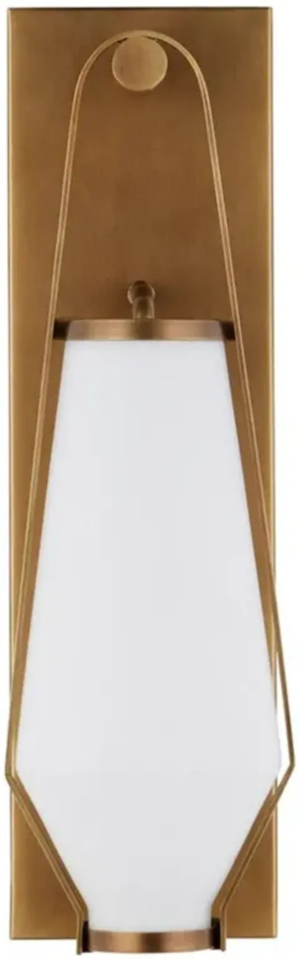 Almar Mid Century White Glass Antique Brass Bath Wall Sconce