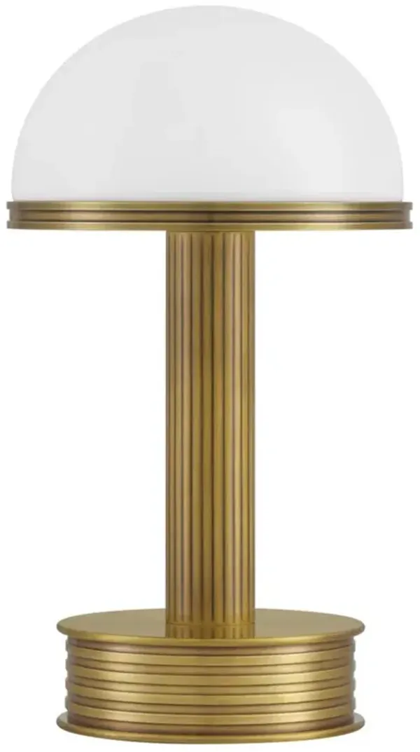 Winslow Mid Century White Glass Shade Antique Brass Cordless Table Lamp