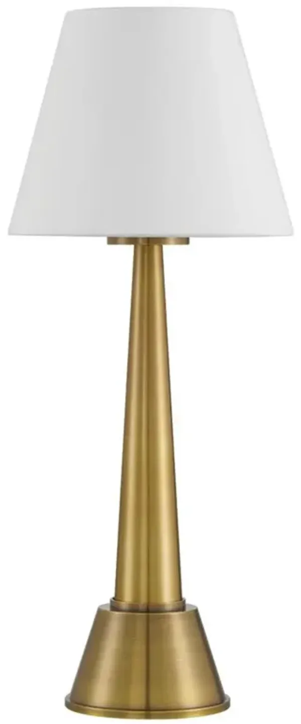 Sander Modern Ivory Silk Shade Brass Metal Cordless Table Lamp