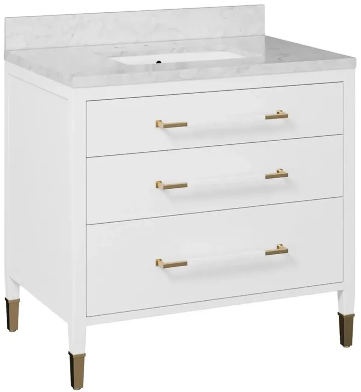 Audrina Modern Classic Natural Carrara Marble White Mahogany Vanity Sink - 36"