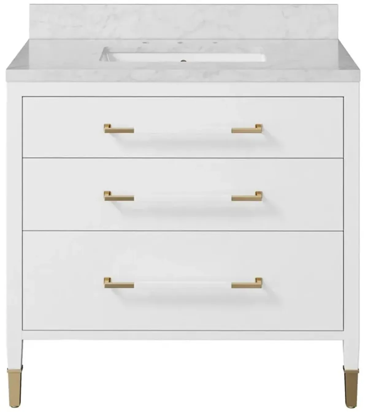 Audrina Modern Classic Natural Carrara Marble White Mahogany Vanity Sink - 36"