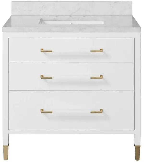 Audrina Modern Classic Natural Carrara Marble White Mahogany Vanity Sink - 36"