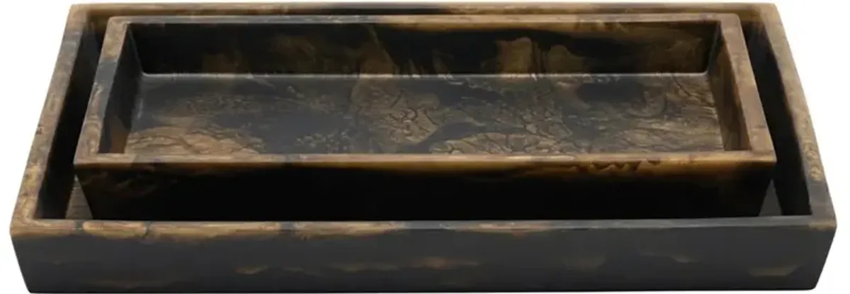 Pigeon and Poodle Duluth Global Swirled Black Resin Tapered Tray - Set of 2