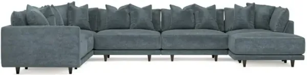 Toulouse Slate Blue Modular 7-Piece Corner Sectional With Ottoman - Right End - 166"