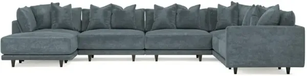 Toulouse Slate Blue Modular 7-Piece Corner Sectional With Ottoman - Left End - 166"