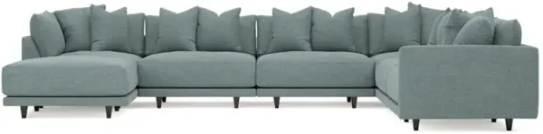 Toulouse Heathered Teal Modular 7-Piece Corner Sectional With Ottoman - Left End - 166"