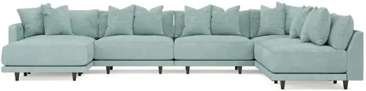 Toulouse French Blue Modular 7-Piece Corner Sectional With Ottoman - Left End - 171"