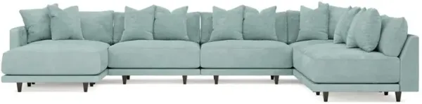Toulouse French Blue Modular 7-Piece Corner Sectional With Ottoman - Left End - 171"