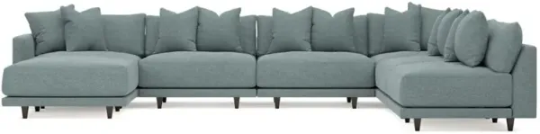 Toulouse Heathered Teal Modular 7-Piece Corner Sectional With Ottoman - Left End - 171"