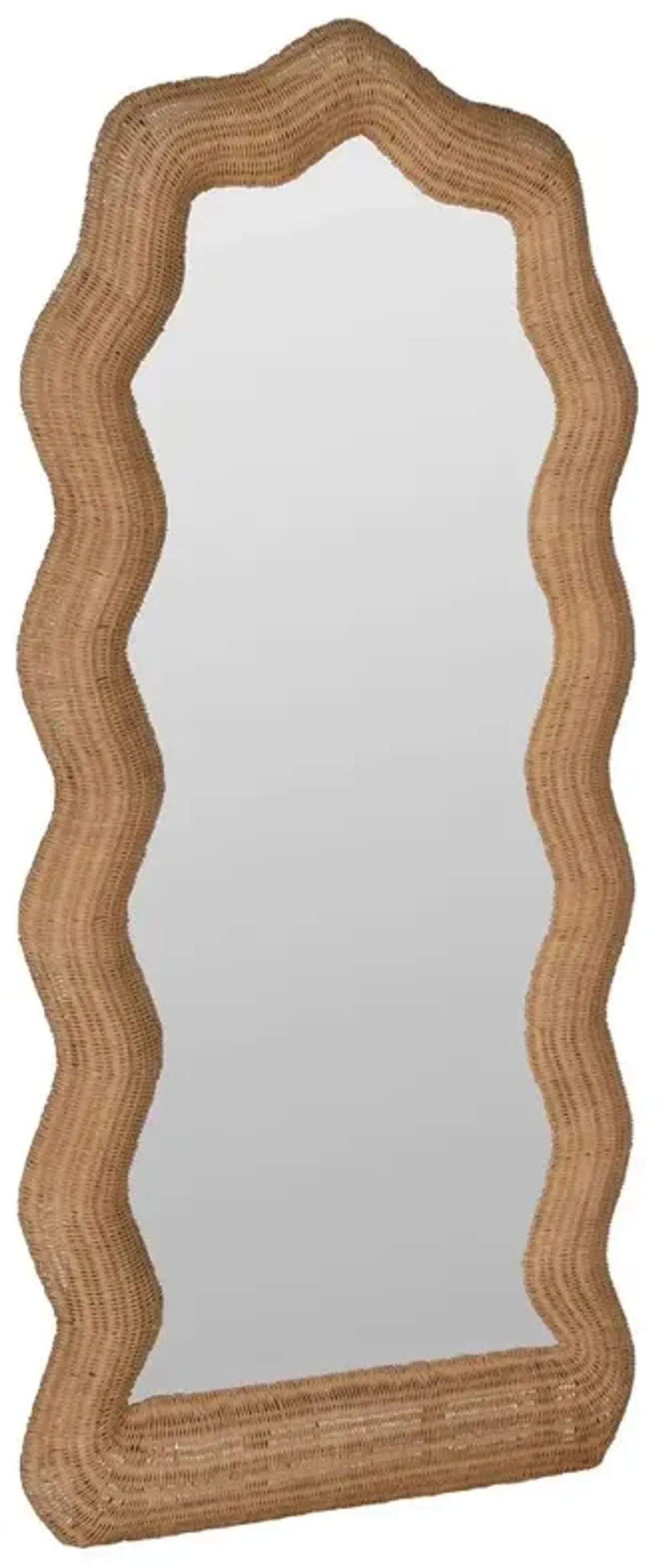 Adeline Coastal Beach Natural Rattan Scalloped Floor Mirror