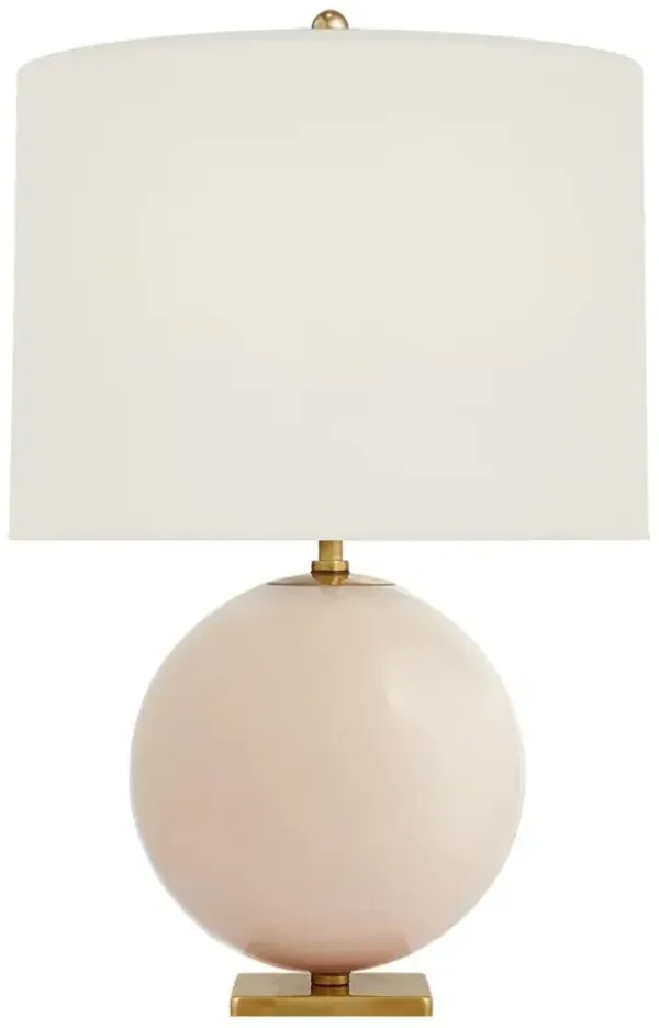 Visual Comfort Elsie White Linen Shade Blush Ceramic Cordless Table Lamp - 25"