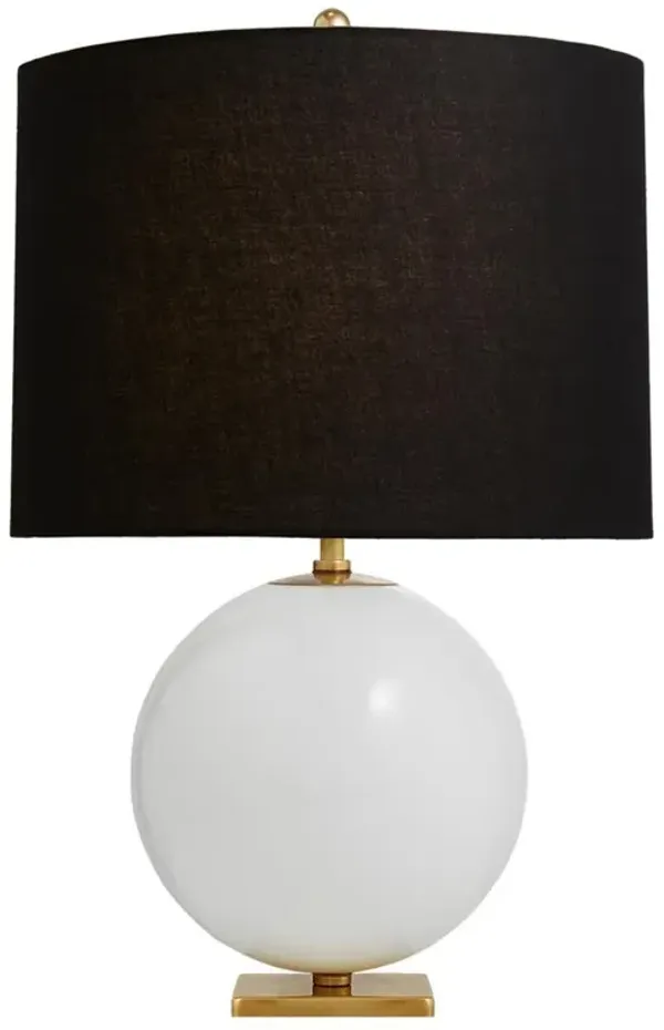 Visual Comfort Elsie Black Linen Shade Cream Ceramic Cordless Table Lamp - 25"
