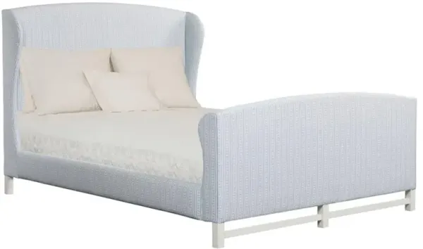 Claire Coastal Beach Blue Stripe Wingback Footboard Bed - King