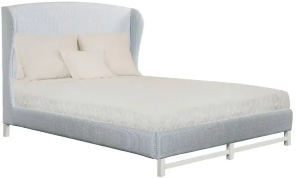 Claire Coastal Beach Blue Stripe Wingback Bed - King