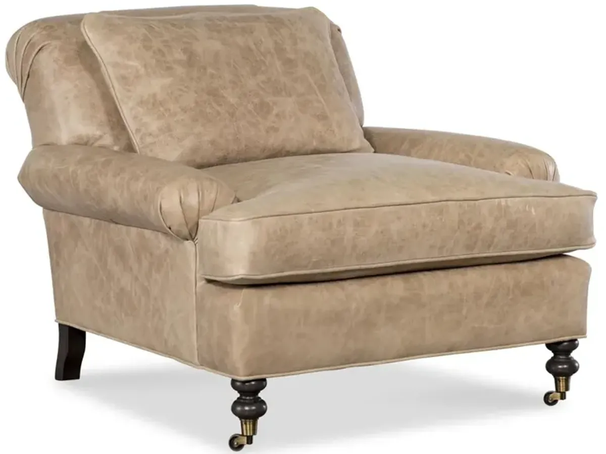 Carter Updated Traditional Beige Leather Caster Chair and a Half