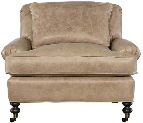 Carter Updated Traditional Beige Leather Caster Chair and a Half