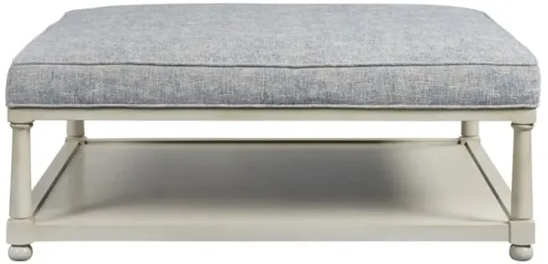 Cameron Updated Traditional Light Blue Oak Wood Square Cocktail Ottoman