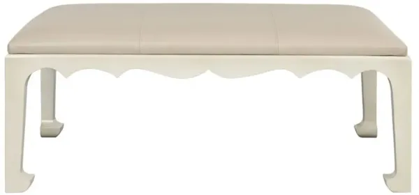 Deven Updated Traditional Beige Leather Rectangular Cocktail Ottoman