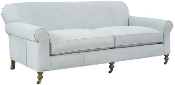 Riley Updated Traditional Light Blue Leather Sofa - 96"