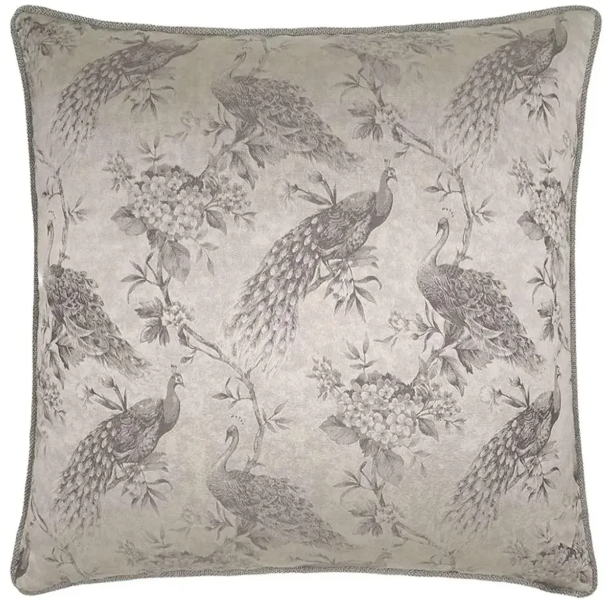 Avianna Regency Silver Peacock Print Decorative Throw Pillow - 20x20