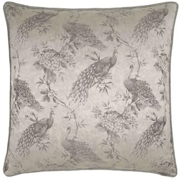 Avianna Regency Silver Peacock Print Decorative Throw Pillow - 20x20