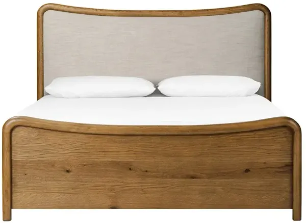 Holmes Rustic Lodge Beige Performance Brown Oak Curved Bed - King