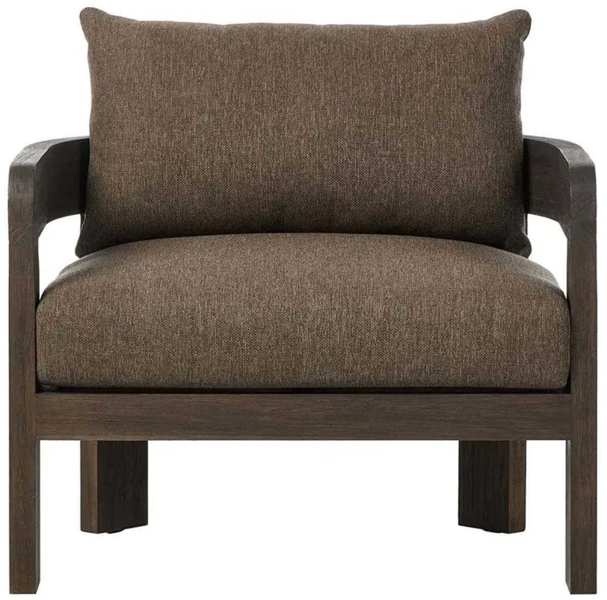 Aviel Rustic Lodge Brown Upholstered Teak Outdoor Barrel Arm Chair
