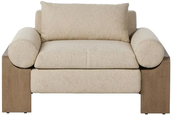 Sandari Modern Classic Beige Upholstered Teak Outdoor Chair