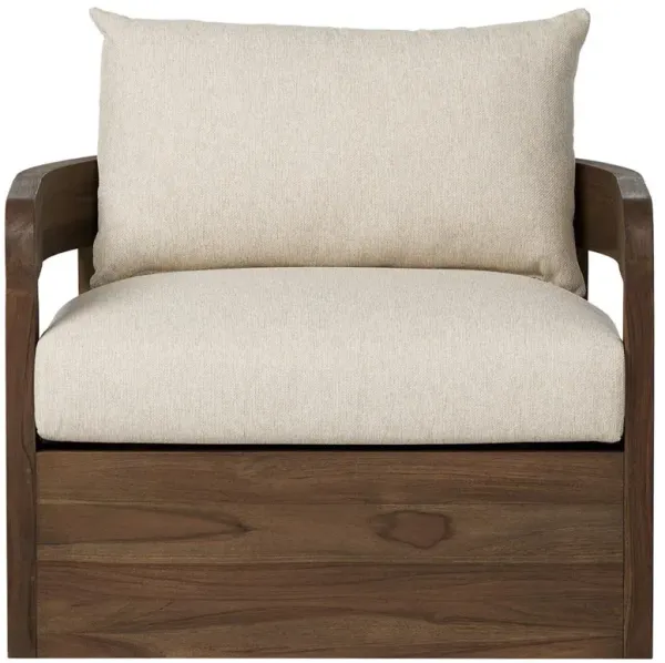 Aviel Rustic Lodge Beige Upholstered Teak Outdoor Swivel Chair