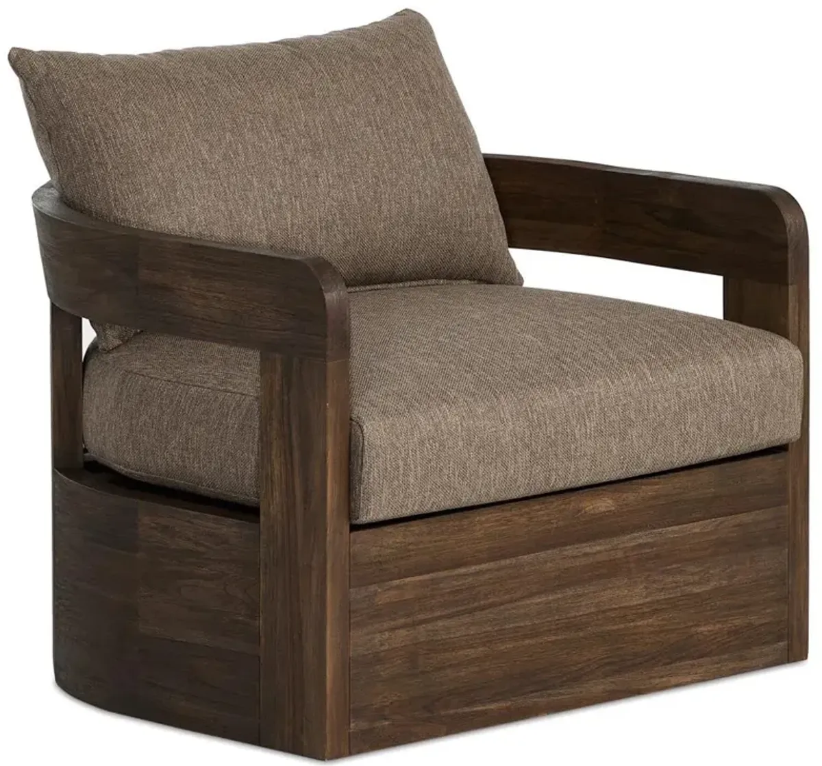 Aviel Rustic Lodge Brown Upholstered Teak Outdoor Swivel Chair