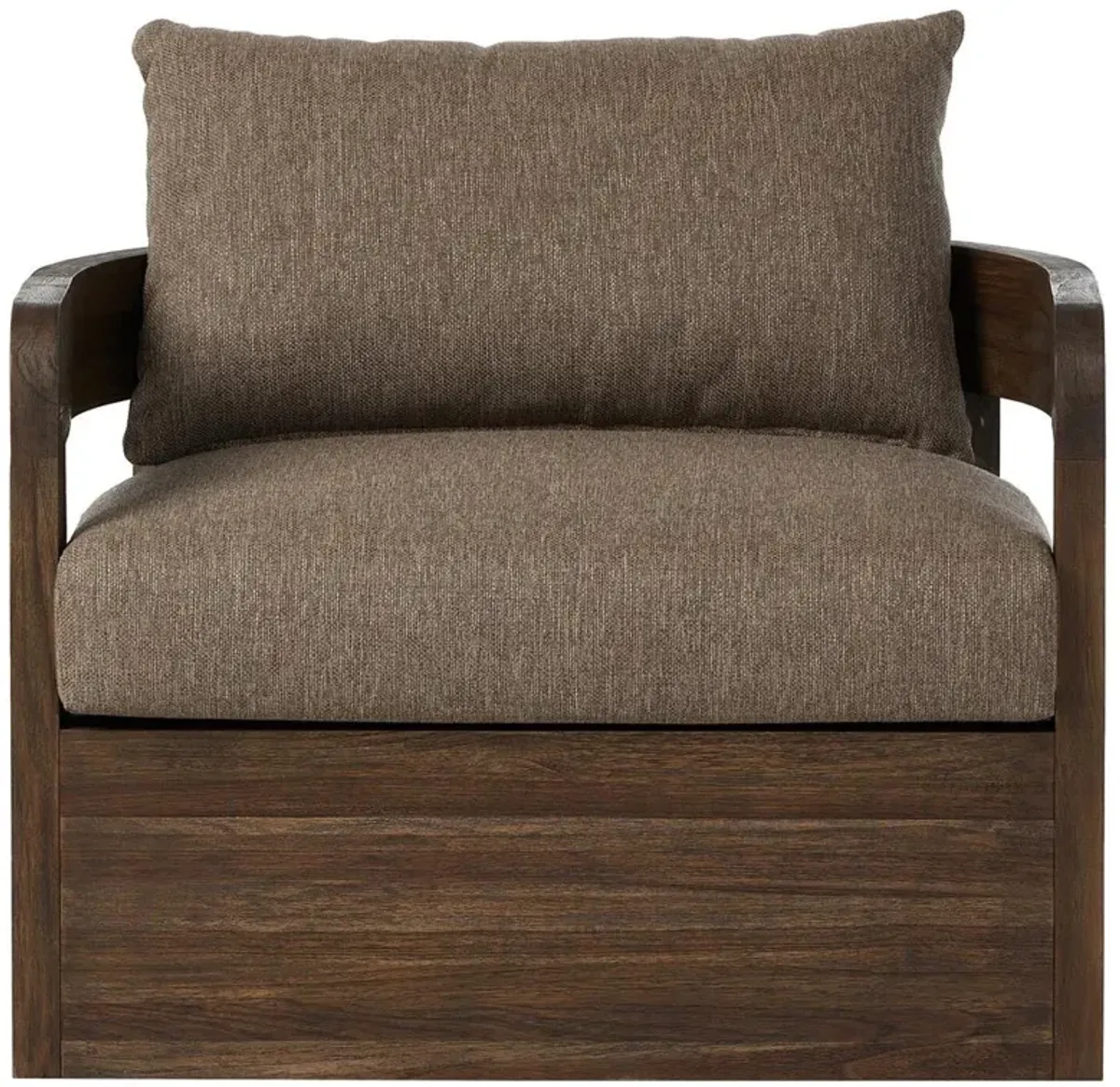 Aviel Rustic Lodge Brown Upholstered Teak Outdoor Swivel Chair