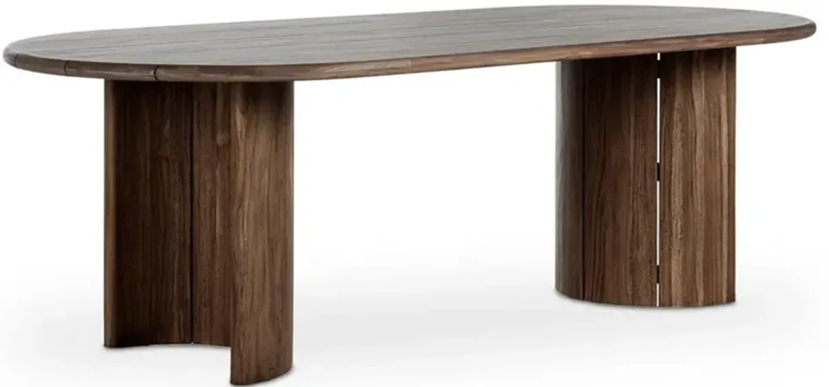 Paris Rustic Lodge Brown Teak Outdoor Oval Dining Table - 94"