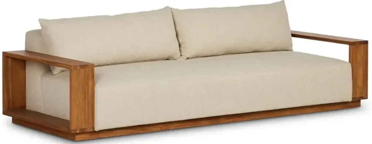 Fuego Coastal Beach Beige Teak Outdoor Sofa - 106"