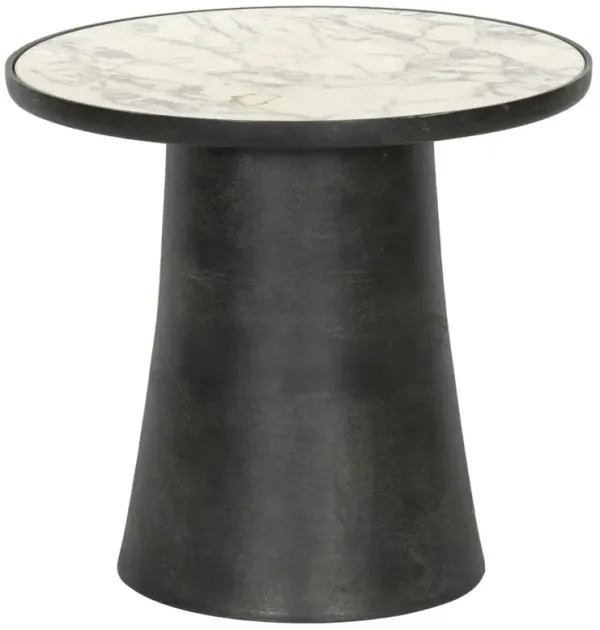 Berlin Modern Classic White Marble Grey Aluminum Round Outdoor End Table
