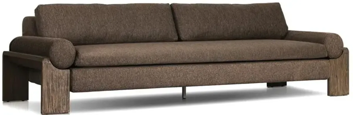 Sandari Modern Classic Brown Upholstered Teak Outdoor Sofa - 104.25"
